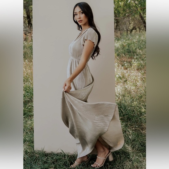 Baltic Born Pleated Champagne Maxi Dress Cocktail Fancy Event New Years Eve - Picture 8 of 11